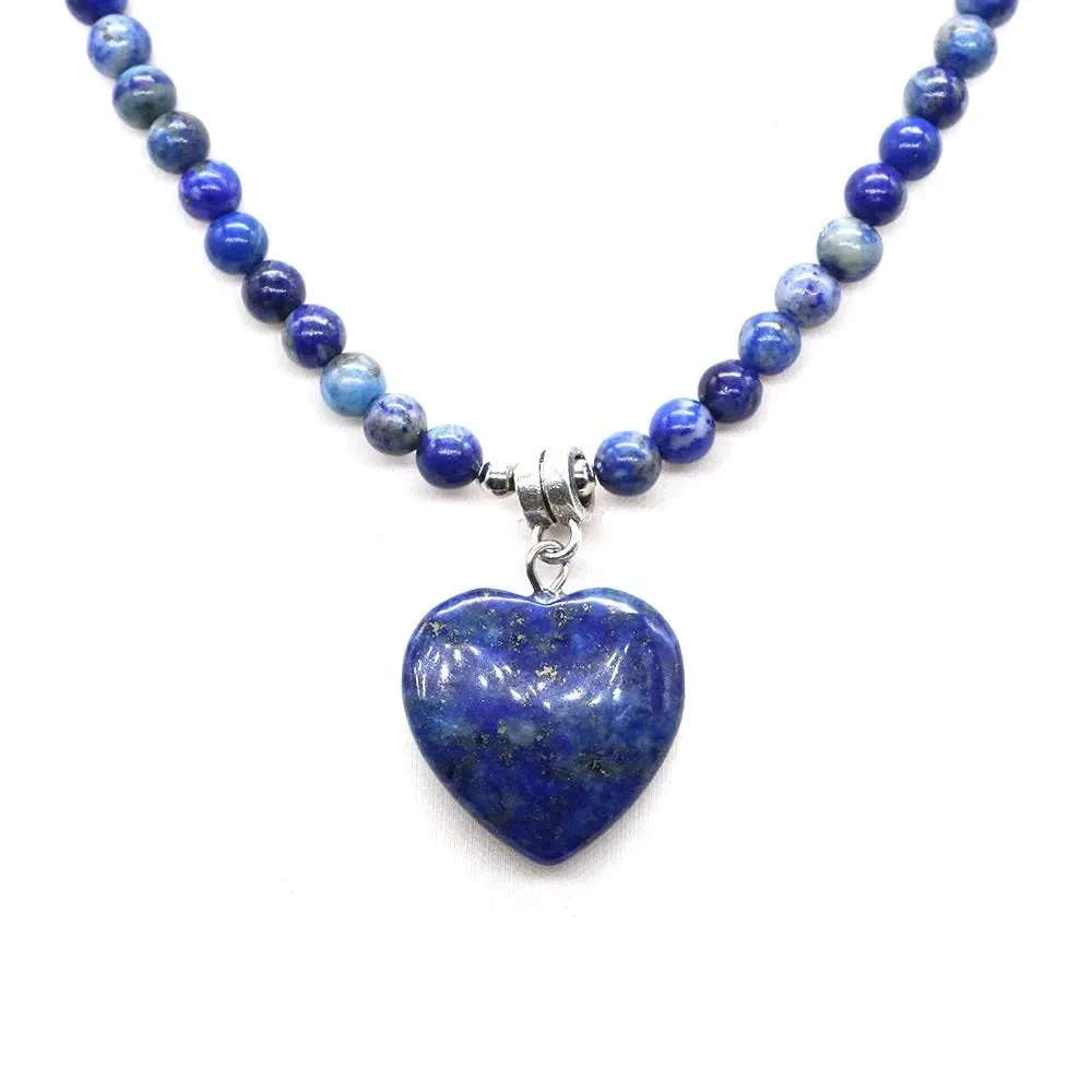 Mini Love Heart Shaped Stone Pendants Necklaces Natural Crystals