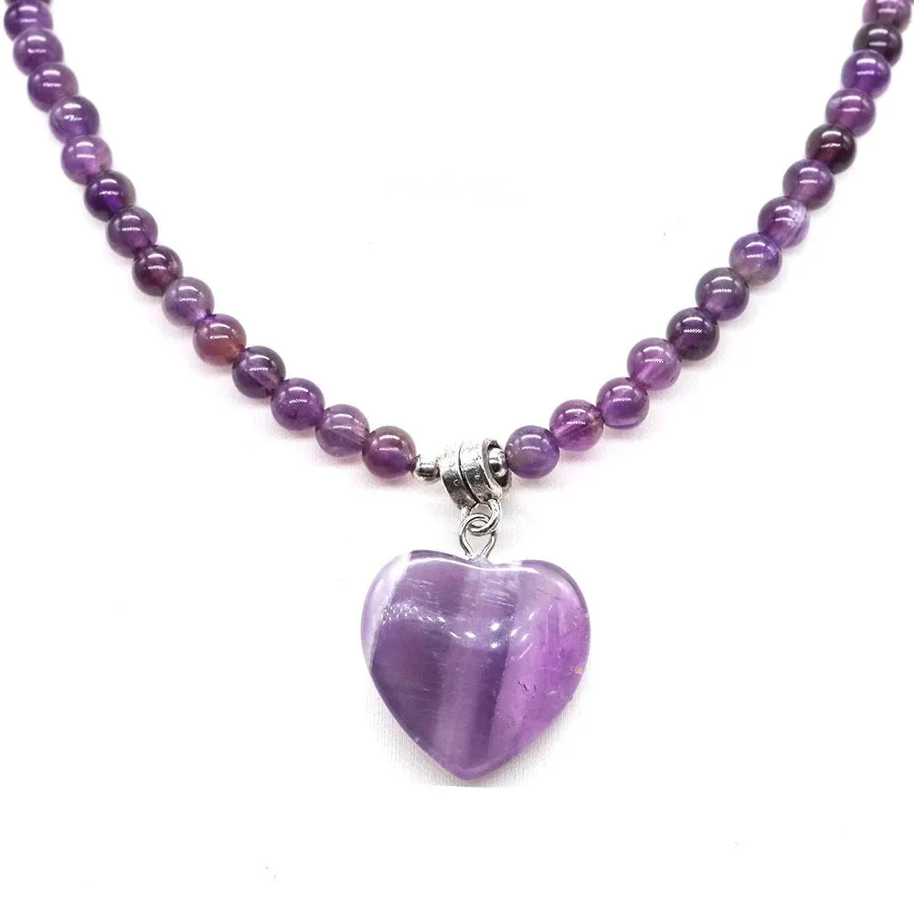 Mini Love Heart Shaped Stone Pendants Necklaces Natural Crystals