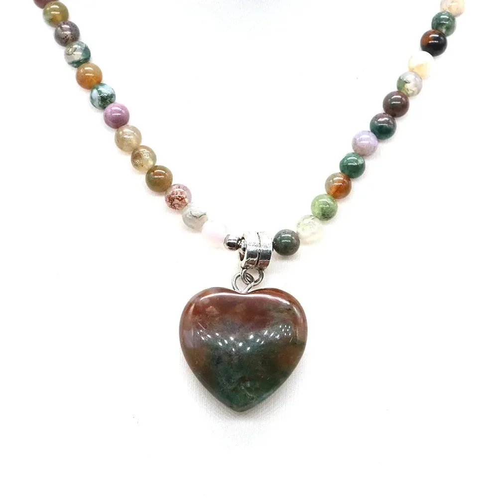 Mini Love Heart Shaped Stone Pendants Necklaces Natural Crystals