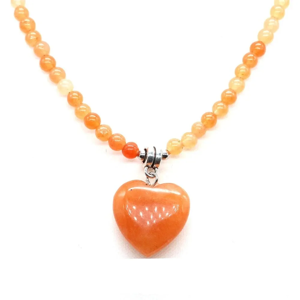 Mini Love Heart Shaped Stone Pendants Necklaces Natural Crystals