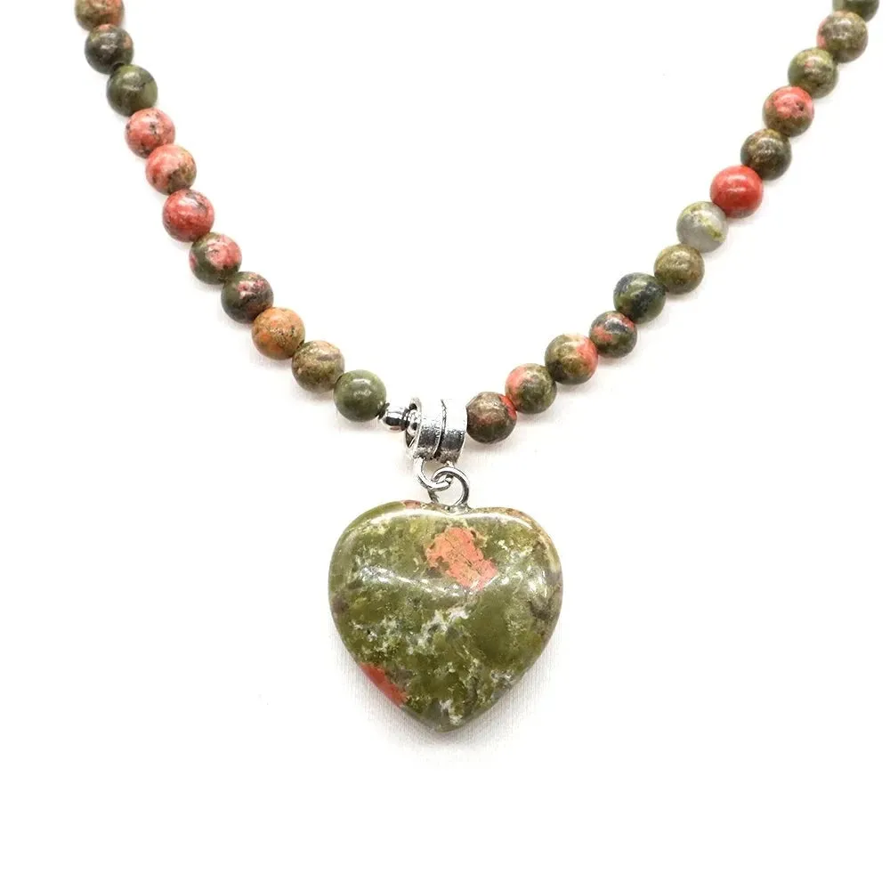 Mini Love Heart Shaped Stone Pendants Necklaces Natural Crystals