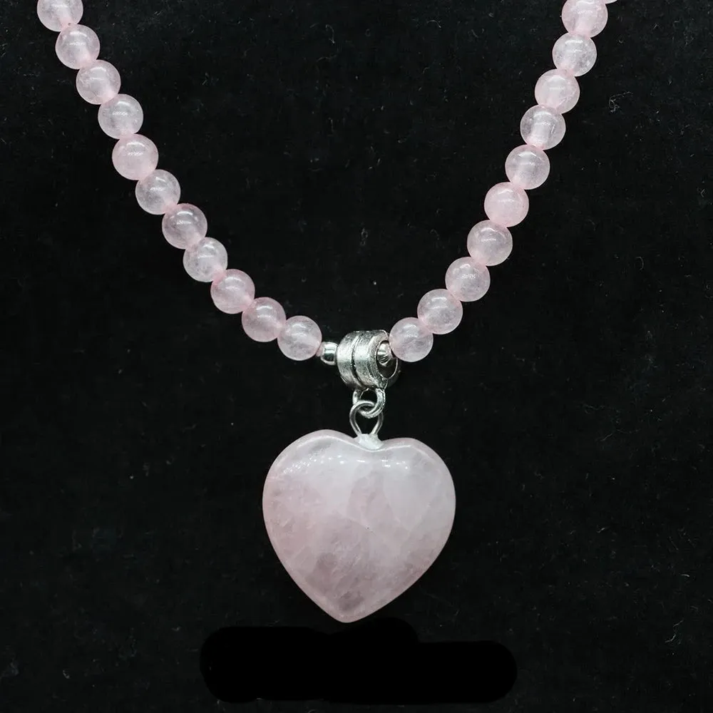 Mini Love Heart Shaped Stone Pendants Necklaces Natural Crystals