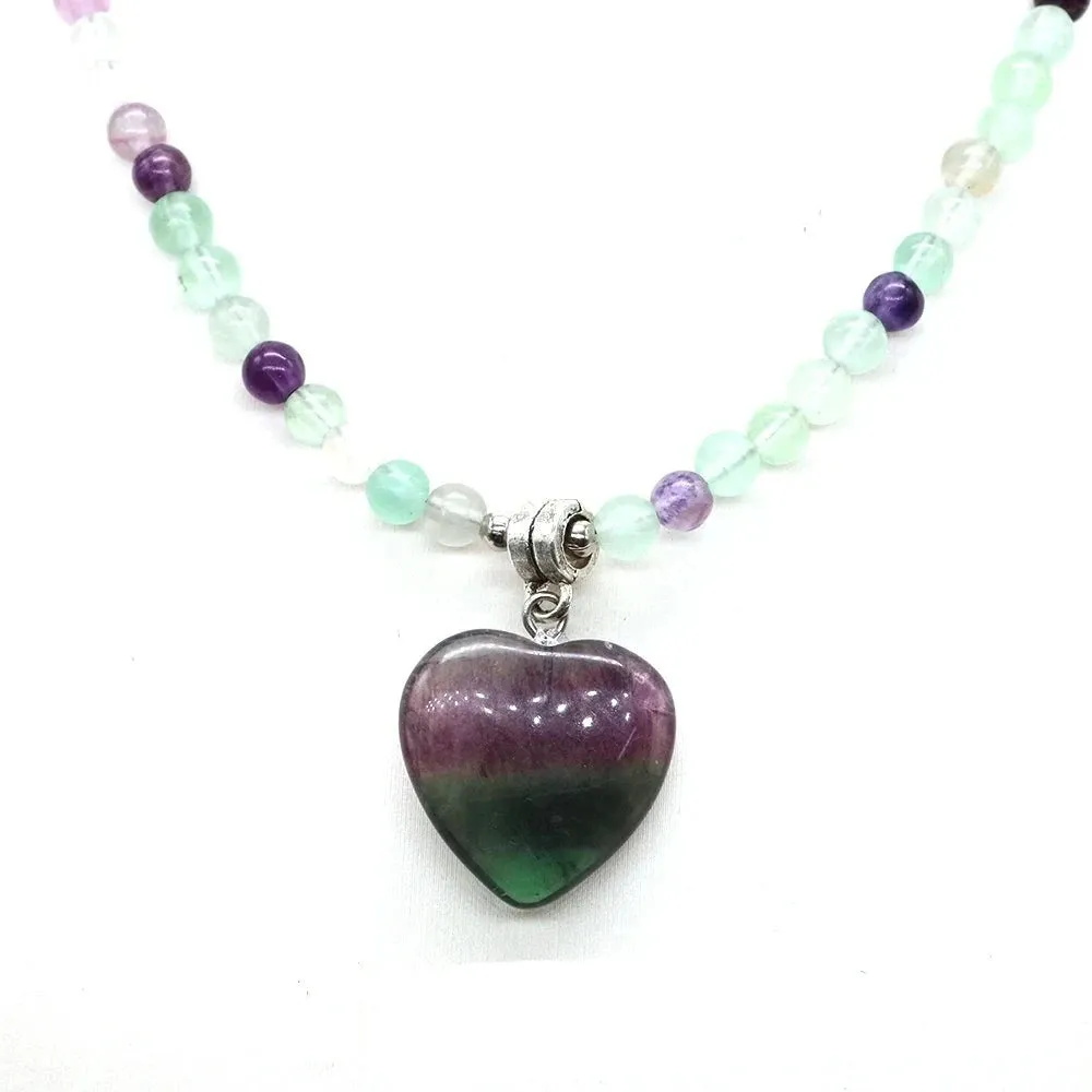 Mini Love Heart Shaped Stone Pendants Necklaces Natural Crystals