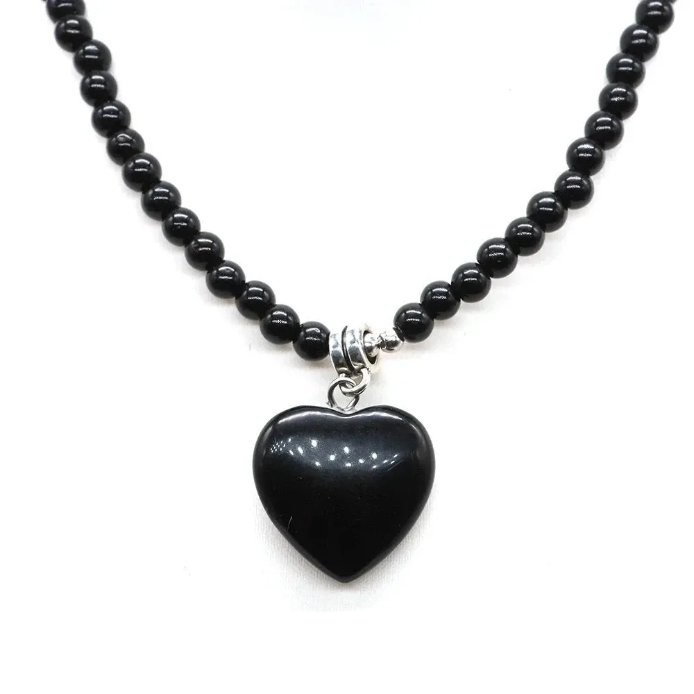 Mini Love Heart Shaped Stone Pendants Necklaces Natural Crystals