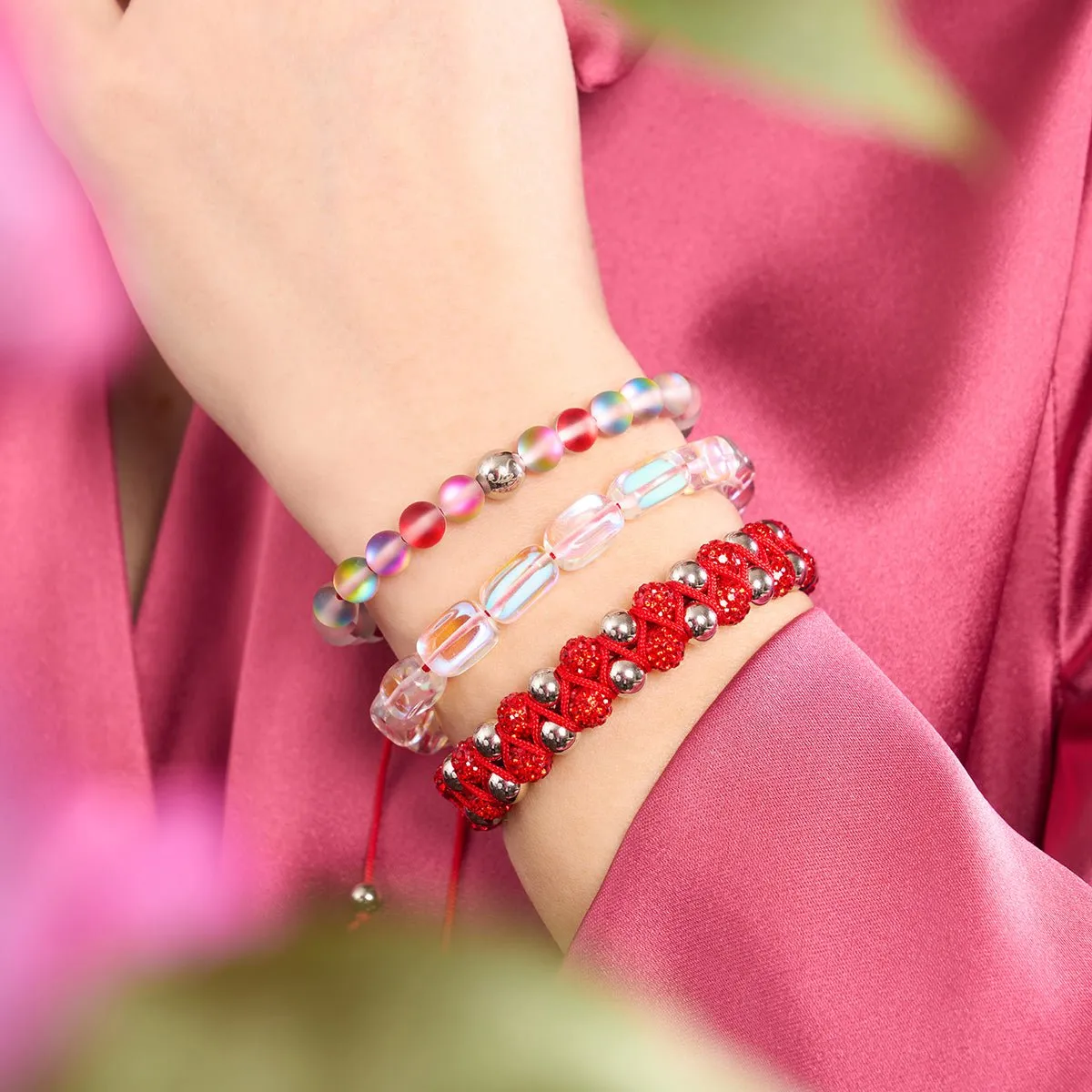 Mini Rainbow Supernova Galaxy Glass Pebble x Red String Bracelet