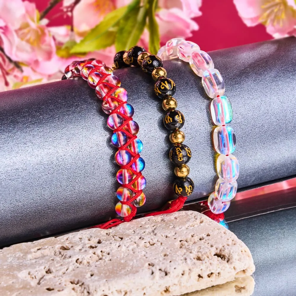 Mini Rainbow Supernova Galaxy Glass Pebble x Red String Bracelet