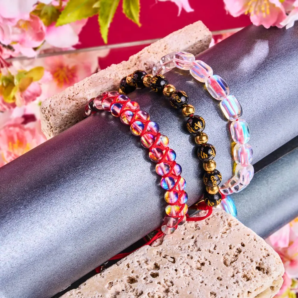 Mini Rainbow Supernova Galaxy Glass Pebble x Red String Bracelet