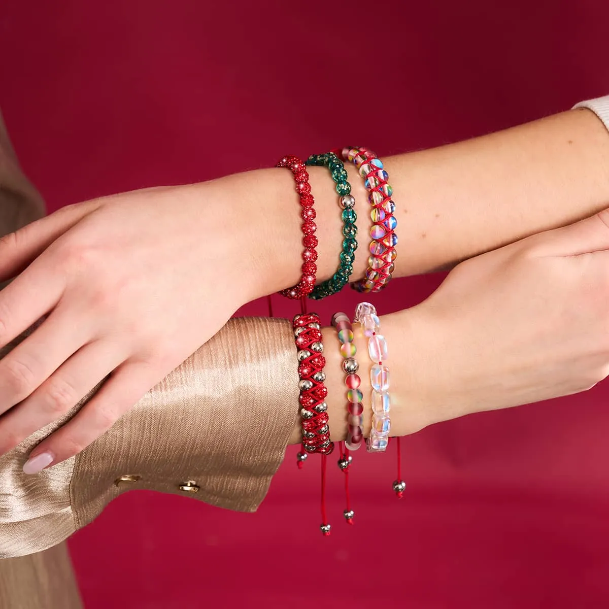 Mini Rainbow Supernova Galaxy Glass Pebble x Red String Bracelet