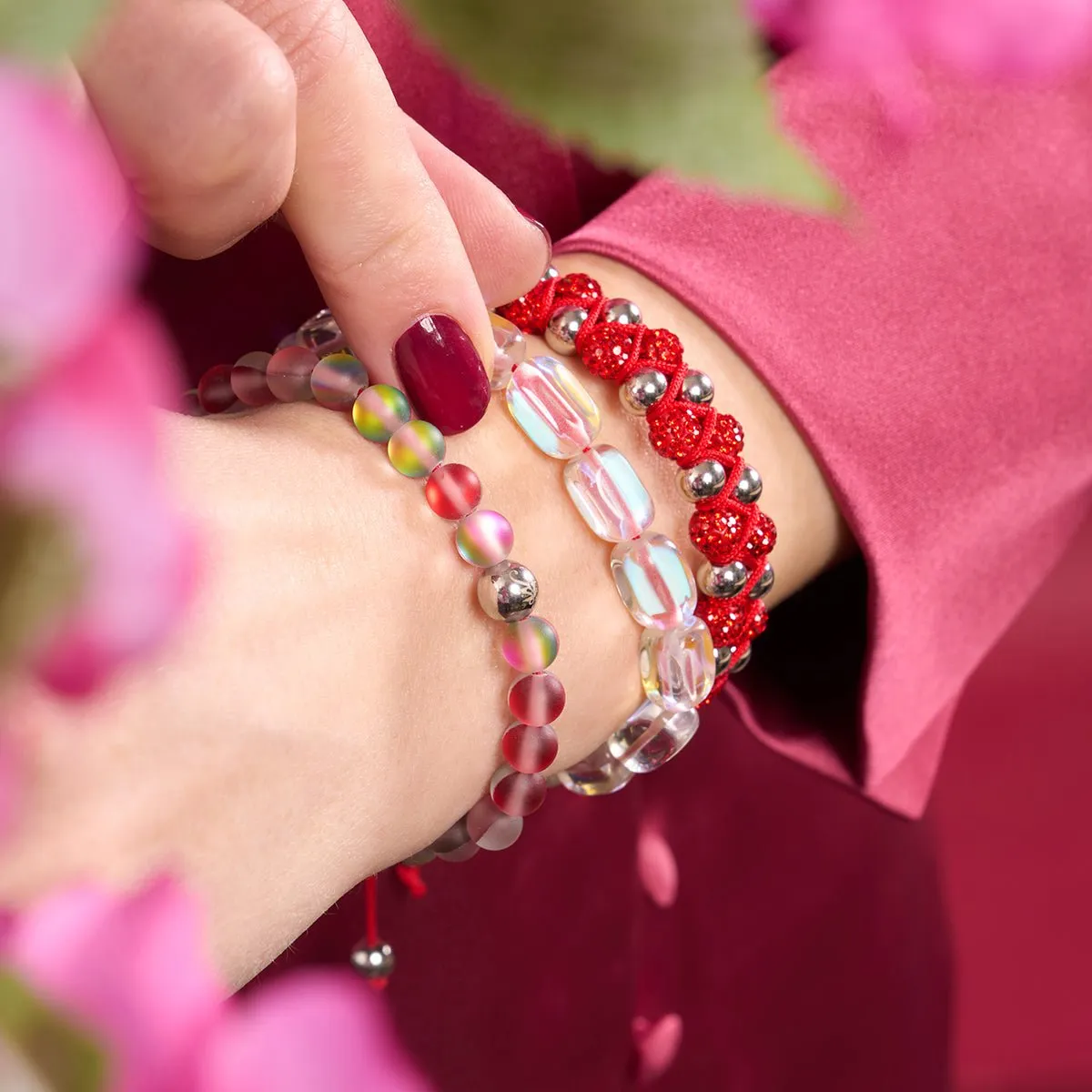 Mini Rainbow Supernova Galaxy Glass Pebble x Red String Bracelet