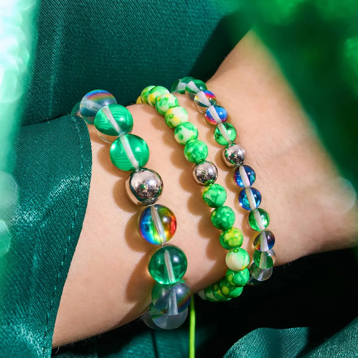 Mistletoe | Silver | Galaxy Glass Bead Bracelet