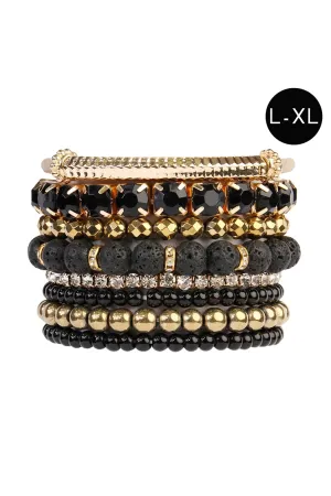 Mixed Beads Charm Bracelet Set Black - Pack of 6