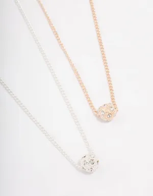 Mixed Metal Crystal Ball Pendant Necklace Pack