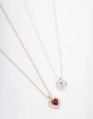 Mixed Metal Heart Halo Necklace Pack