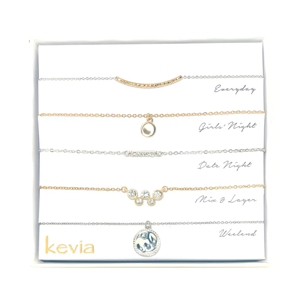 Mixed Metal Stone Theme Box Necklace Set