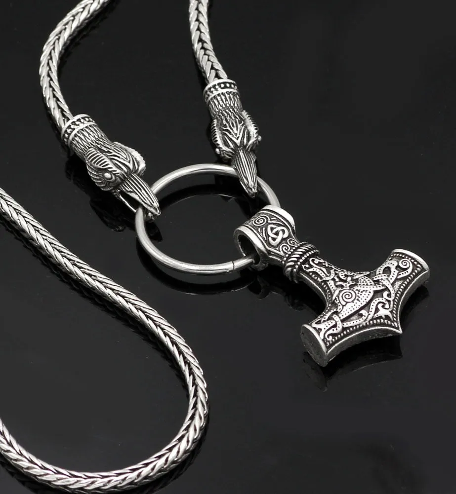 Mjolnir Raven Heads Amulet