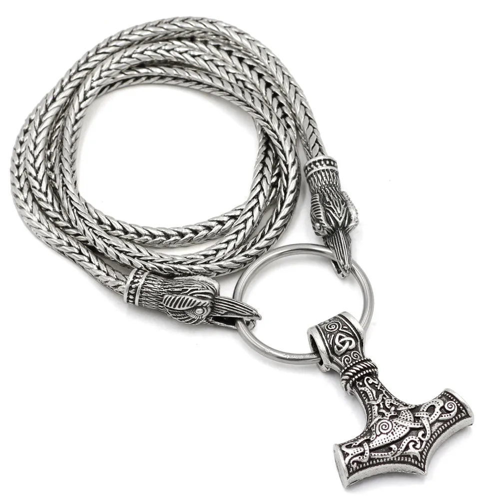 Mjolnir Raven Heads Amulet