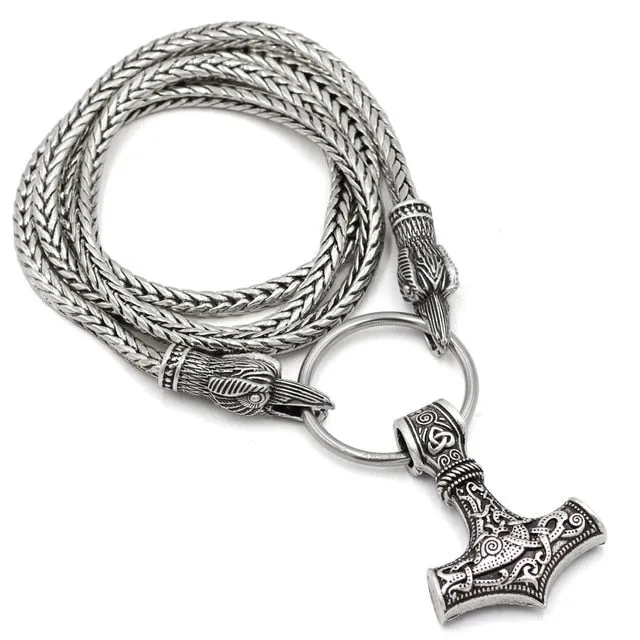Mjolnir Raven Heads Amulet