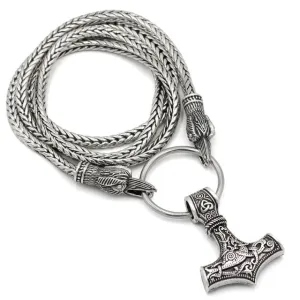 Mjolnir Raven Heads Amulet