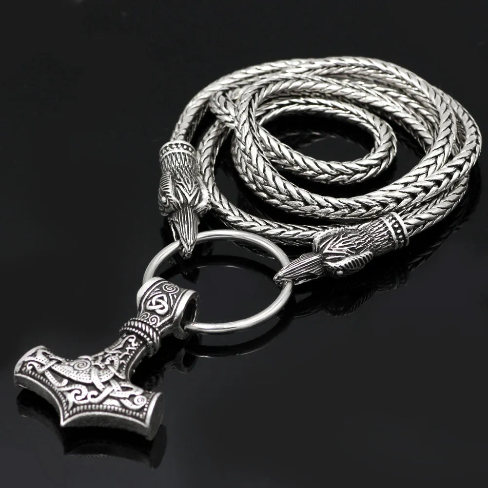 Mjolnir Raven Heads Amulet