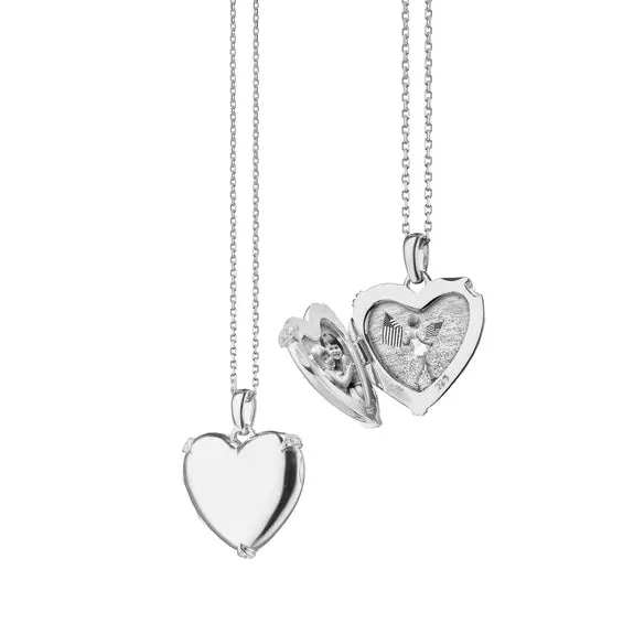 Monica Rich Kosann Sterling Silver Heart Locket with White Sapphires 43123
