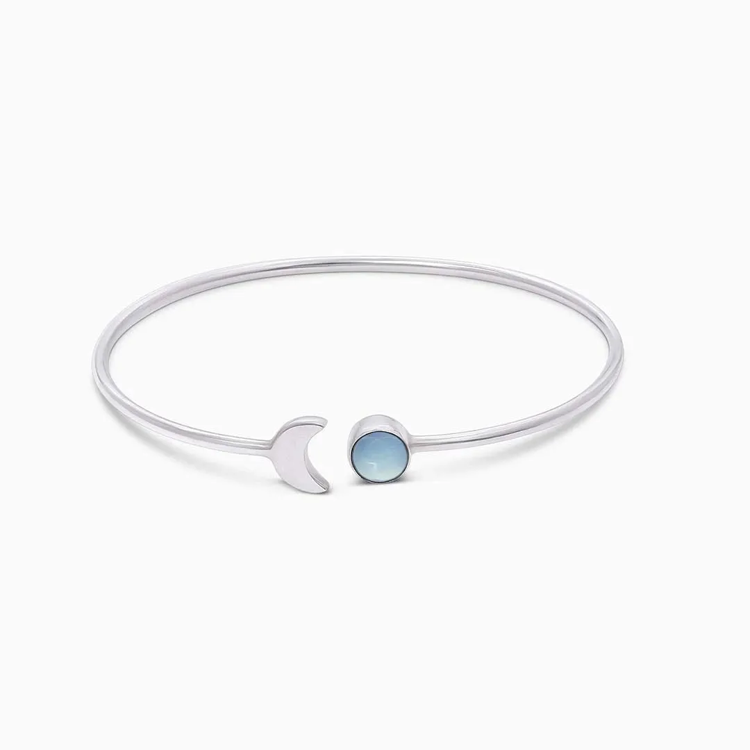 Moonstone and Crescent Moon Sterling Silver Bracelet