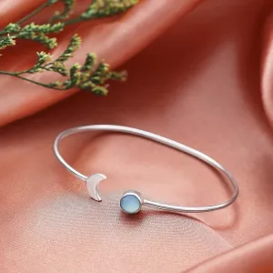 Moonstone and Crescent Moon Sterling Silver Bracelet