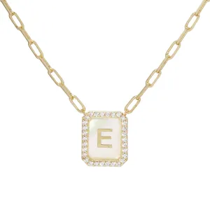 MOP Crystal Tag Necklace E