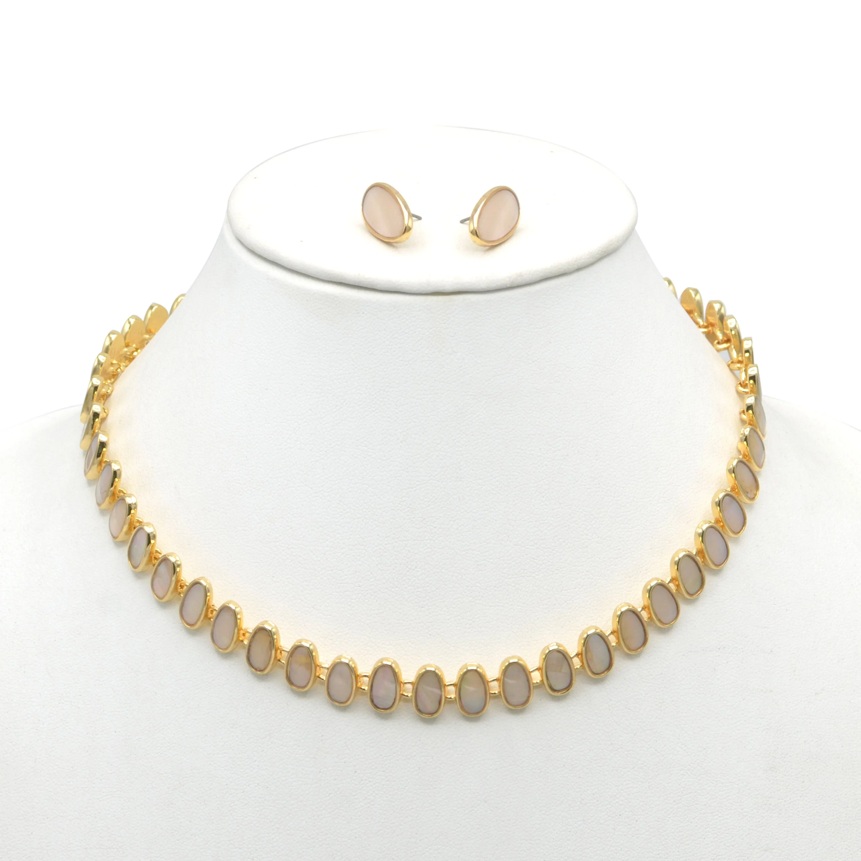 MOTHER OF PEARL GOLD NECKLACE AND EARRINGS SET #HNN E89815GDBG(RD5/RF5)