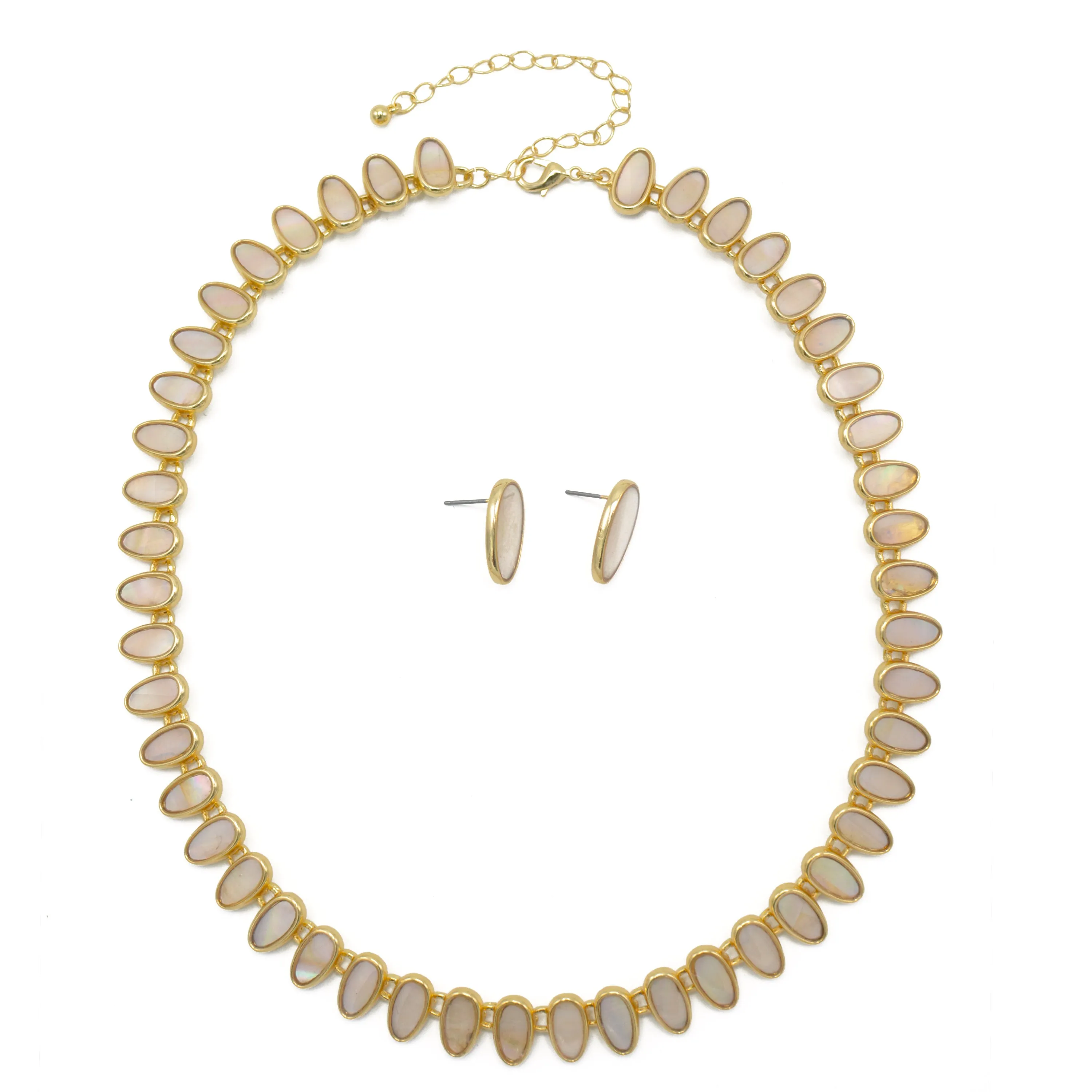 MOTHER OF PEARL GOLD NECKLACE AND EARRINGS SET #HNN E89815GDBG(RD5/RF5)