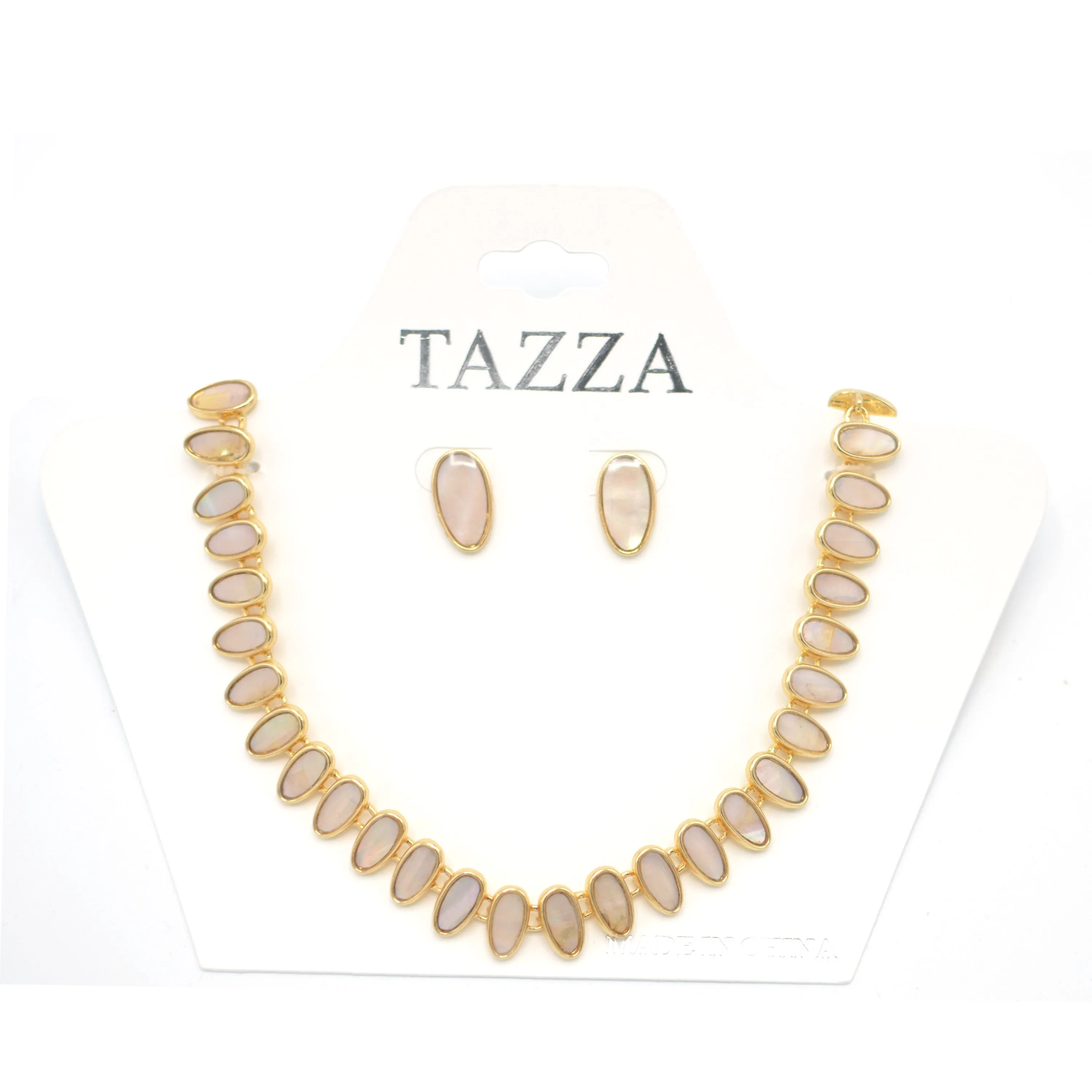 MOTHER OF PEARL GOLD NECKLACE AND EARRINGS SET #HNN E89815GDBG(RD5/RF5)