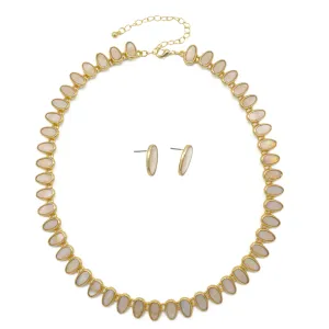 MOTHER OF PEARL GOLD NECKLACE AND EARRINGS SET #HNN E89815GDBG(RD5/RF5)
