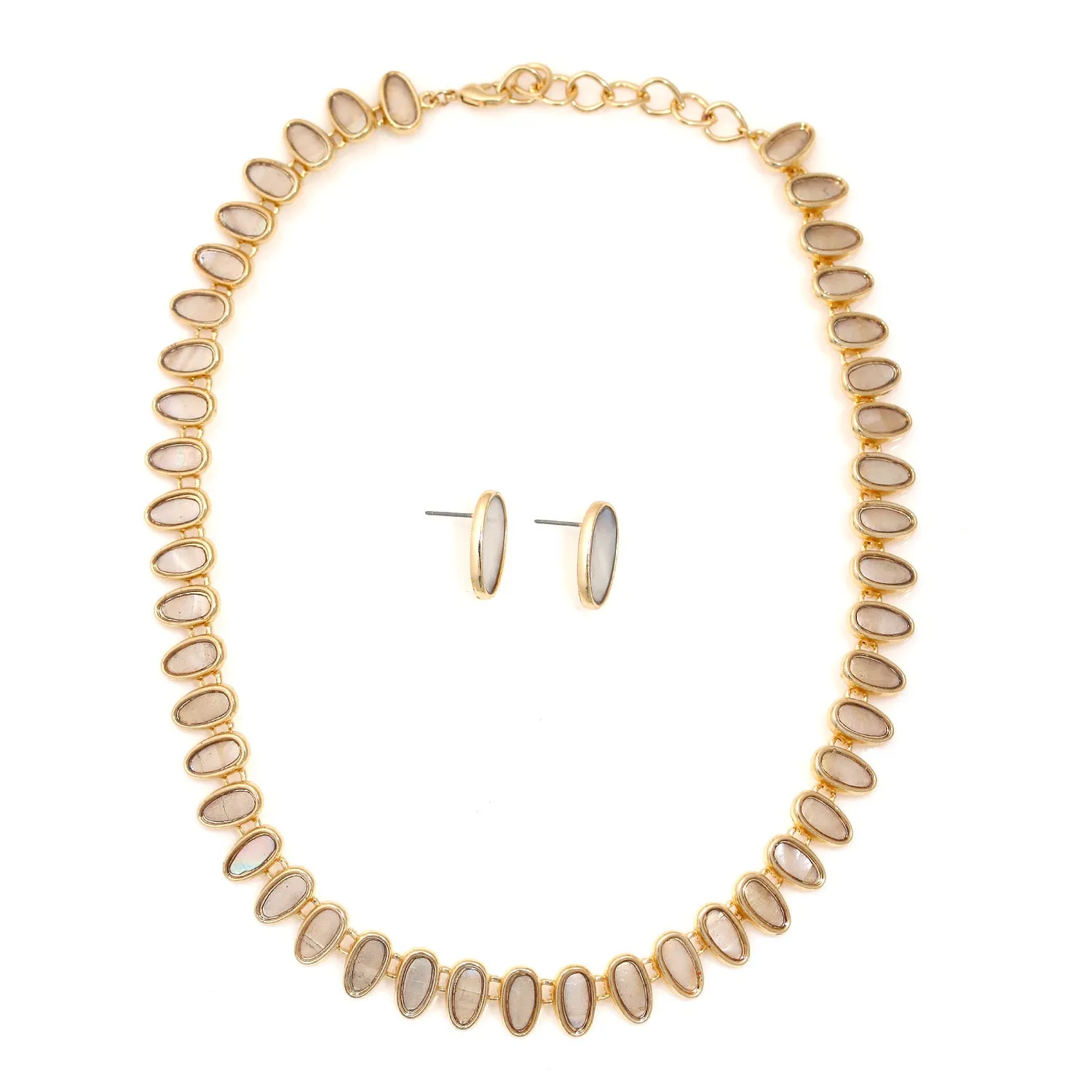 MOTHER OF PEARL GOLD NECKLACE AND EARRINGS SET #HNN E89815GDBG(RD5/RF5)