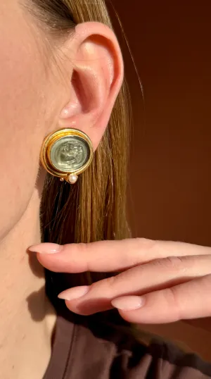 Mother Pearl, Pearl & Glass Horse Head Earrings, 18k