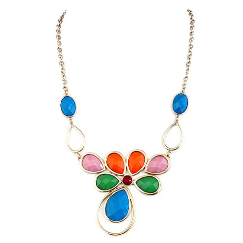MULTI CUT GLASS CRYSTAL FLOWER GOLD NECKLACE  #SC31652_GLD-MLT