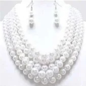 Multi Strand Pearl Necklace & Earring Set