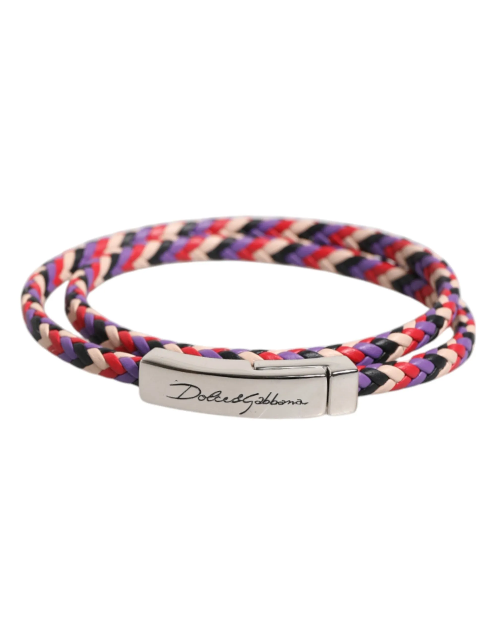 Multicolor Braided Woven Leather DG Logo Engraved Bracelet
