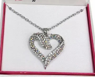 MULTICOLORED CZ HEART NECKLACE-(comes in silver or gold)