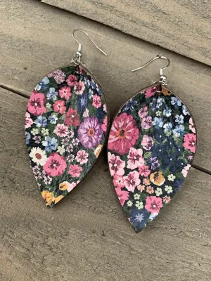 Multicolored Floral Leather Earrings