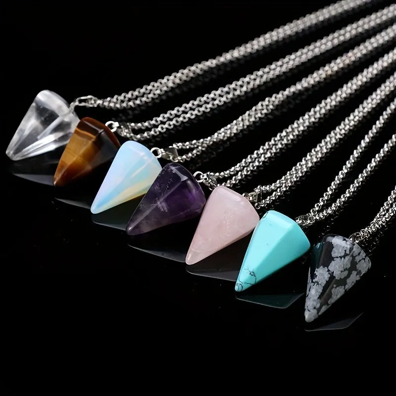 Natural Stone Amethyst Pendant Necklace Hexagonal Column Powder Crystal
