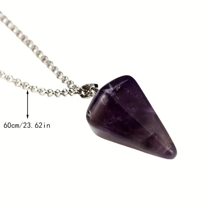 Natural Stone Amethyst Pendant Necklace Hexagonal Column Powder Crystal