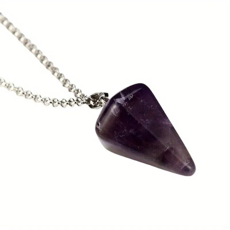 Natural Stone Amethyst Pendant Necklace Hexagonal Column Powder Crystal