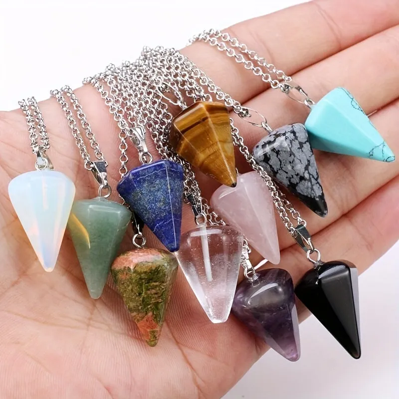 Natural Stone Amethyst Pendant Necklace Hexagonal Column Powder Crystal