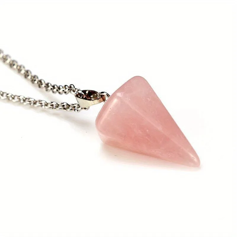 Natural Stone Amethyst Pendant Necklace Hexagonal Column Powder Crystal