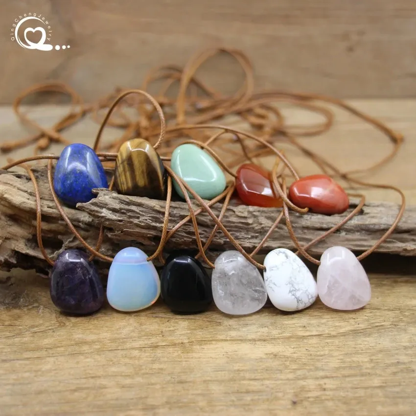 Natural Stone Nugget Pendants/Necklaces, Healing Crystal, Lapis, Amethyst, Tiger eye, Aventurine, Rose Quartz, Opal, Charms Jewelry
