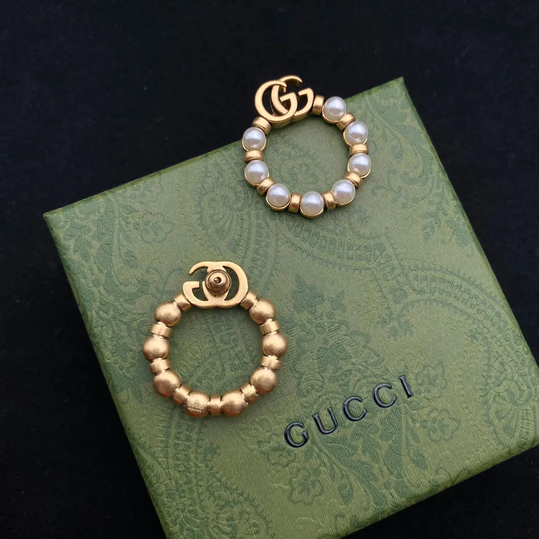 new double G circle pearl earrings