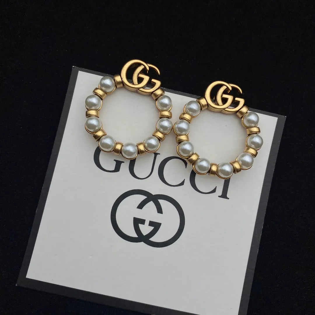 new double G circle pearl earrings