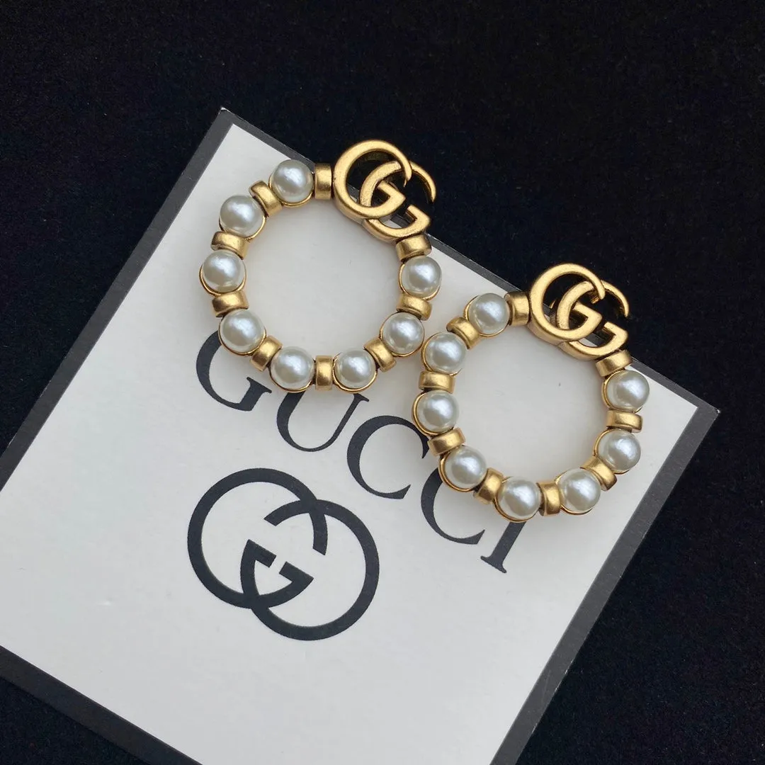 new double G circle pearl earrings
