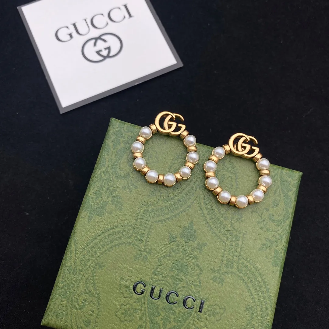 new double G circle pearl earrings