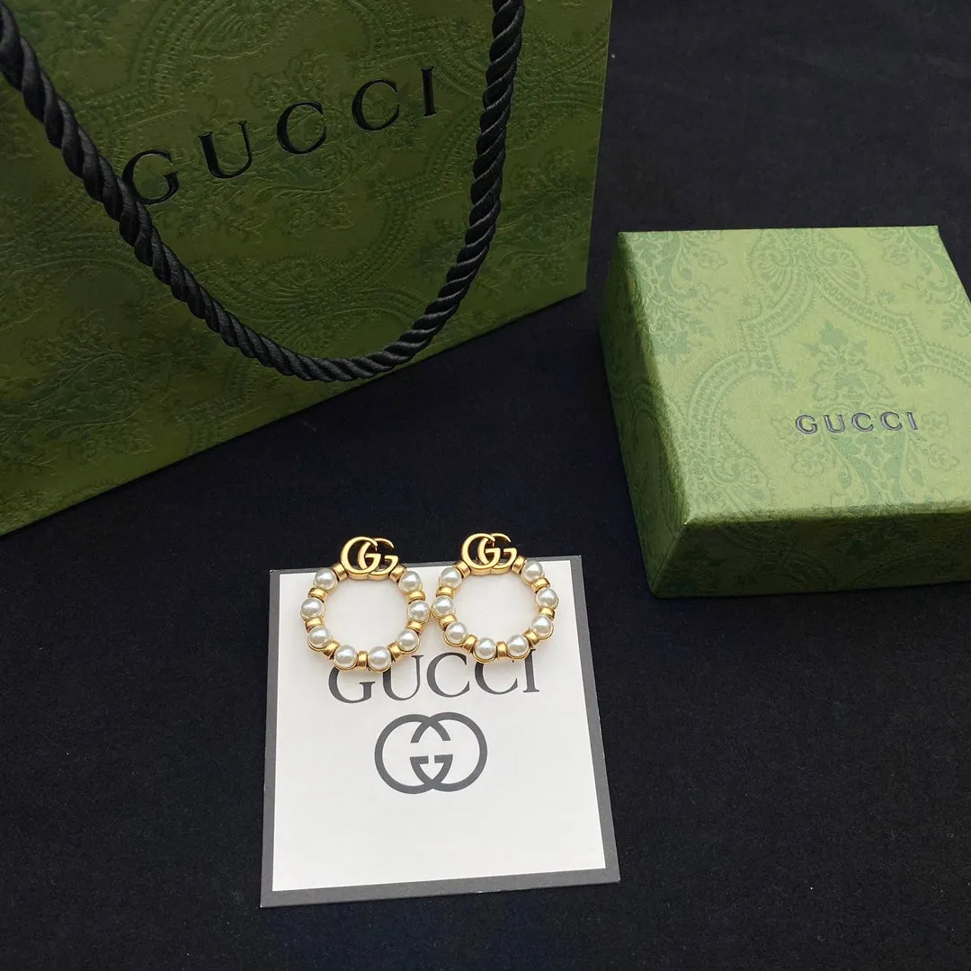 new double G circle pearl earrings