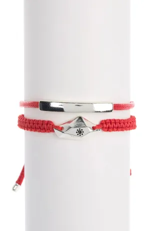 New Nordstrom Abound Braided Bar & Woven Silver Bracelet Set In Red- Silver